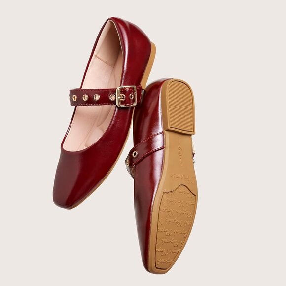 Women Angora Red Polyurethane (PU) Closed Toe Strap Buckle Ballerina Flats - Picture 6 of 6